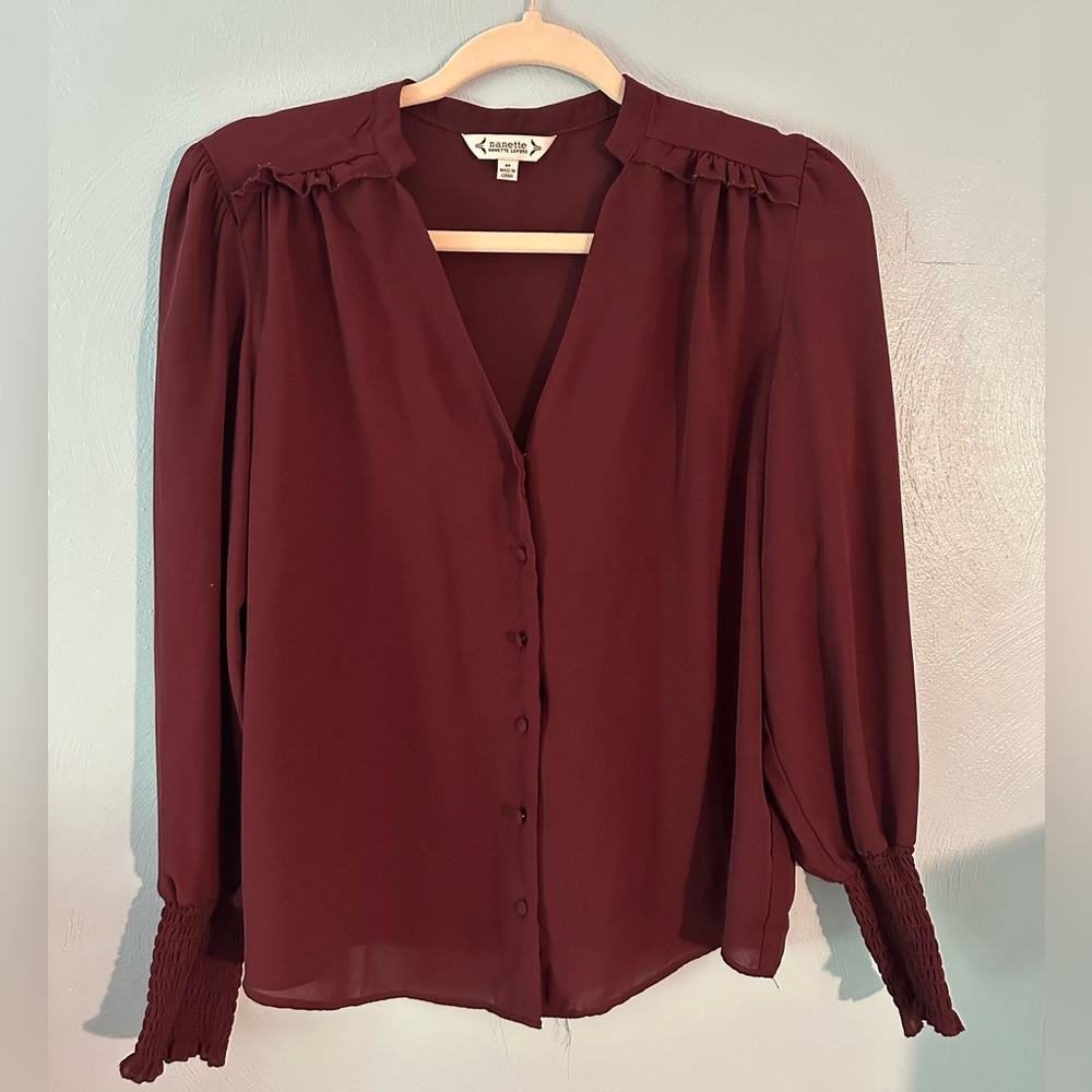 EUC Nanette Lepore Red Long Sleeve Buttoned Blouse